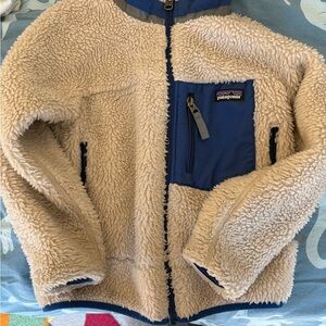 Patagonia Cream and Blue Fleece Jacket